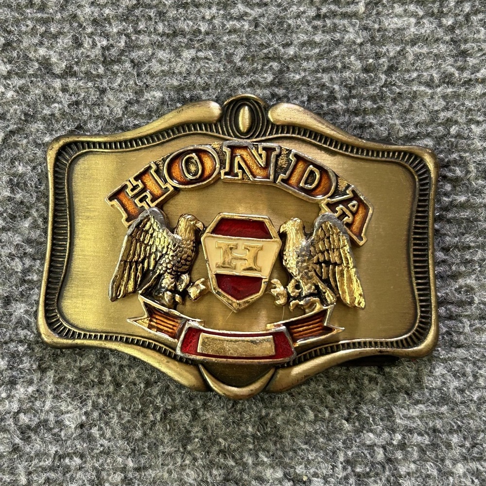 Vintage Honda Belt Buckle Mens Gold Western Eagle Logo Rectangular 1978